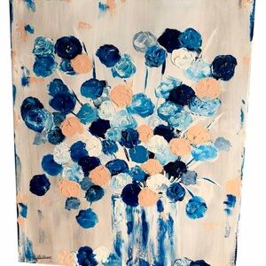 Original Artwork Acrylic on Canvas Floral Wall Art with Teal and Pink 20 x 24"
